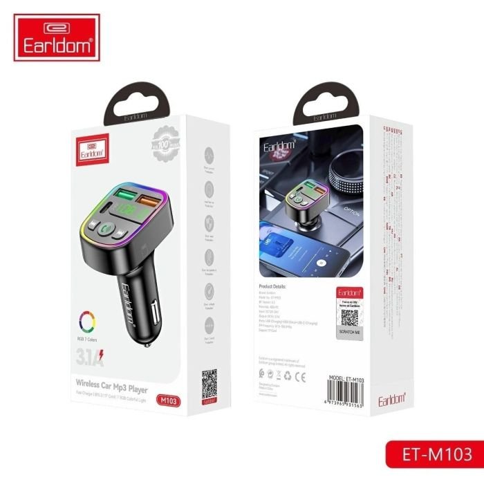 ⁦مشغل MP3 لاسلكي للسيارة Earldom ET-M103 بتقنية البلوتوث مع شحن سريع 3.1 أمبير وجهاز إرسال FM⁩ - الصورة ⁦3⁩